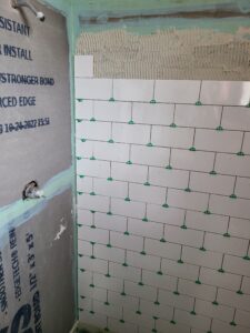 Bathroom tile being set